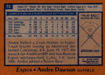 1978 Topps #72 Andre Dawson Back