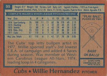 1978 Topps #99 Willie Hernandez Back