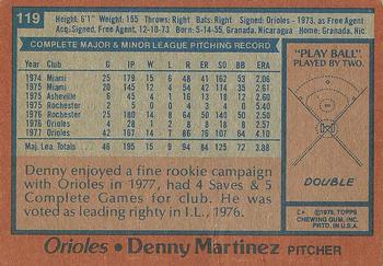 1978 Topps #119 Denny Martinez Back