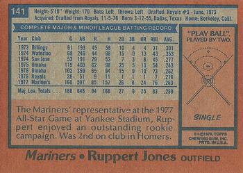 1978 Topps #141 Ruppert Jones Back