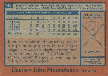 1978 Topps #142 John Montefusco Back