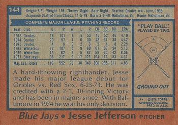 1978 Topps #144 Jesse Jefferson Back