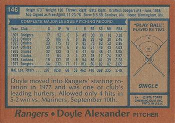 1978 Topps #146 Doyle Alexander Back
