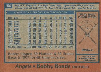 1978 Topps #150 Bobby Bonds Back
