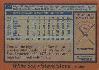 1978 Topps #153 Steve Stone Back