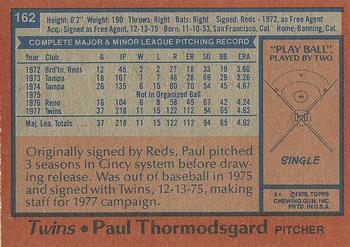 1978 Topps #162 Paul Thormodsgard Back