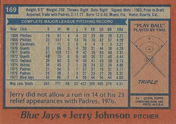 1978 Topps #169 Jerry Johnson Back