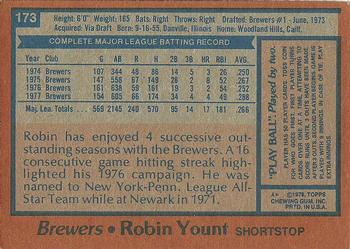 1978 Topps #173 Robin Yount Back