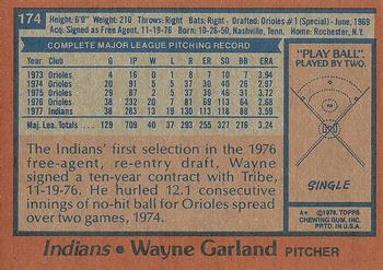 1978 Topps #174 Wayne Garland Back