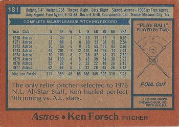 1978 Topps #181 Ken Forsch Back