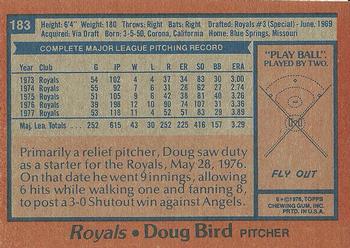 1978 Topps #183 Doug Bird Back