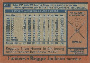 1978 Topps #200 Reggie Jackson Back