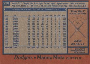 1978 Topps #228 Manny Mota Back
