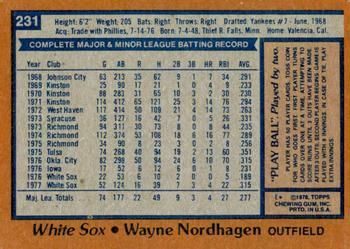 1978 Topps #231 Wayne Nordhagen Back