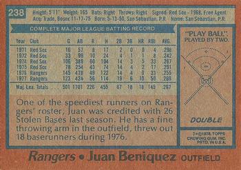 1978 Topps #238 Juan Beniquez Back
