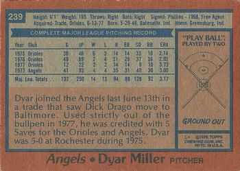 1978 Topps #239 Dyar Miller Back