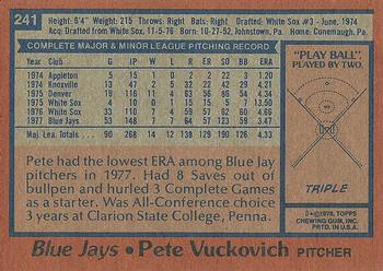 1978 Topps #241 Pete Vuckovich Back