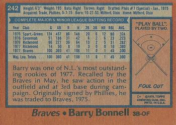 1978 Topps #242 Barry Bonnell Back