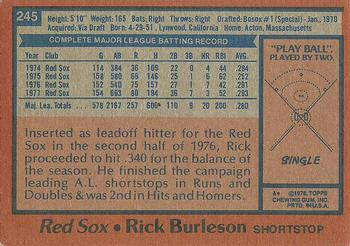 1978 Topps #245 Rick Burleson Back