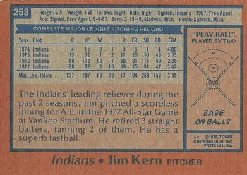 1978 Topps #253 Jim Kern Back