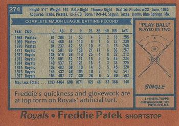 1978 Topps #274 Freddie Patek Back