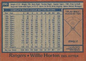 1978 Topps #290 Willie Horton Back