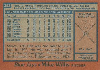 1978 Topps #293 Mike Willis Back