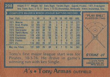 1978 Topps #298 Tony Armas Back