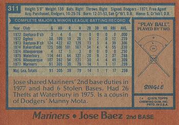 1978 Topps #311 Jose Baez Back