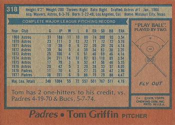 1978 Topps #318 Tom Griffin Back
