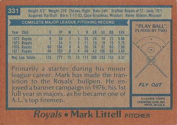 1978 Topps #331 Mark Littell Back