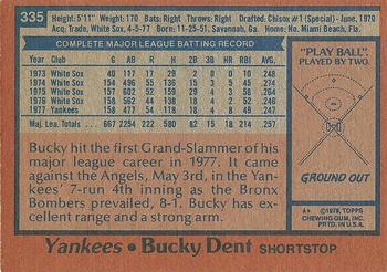 1978 Topps #335 Bucky Dent Back