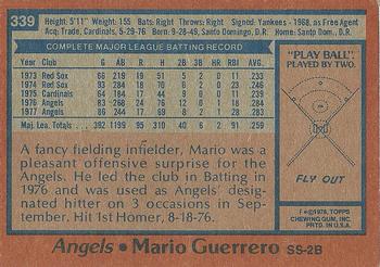 1978 Topps #339 Mario Guerrero Back