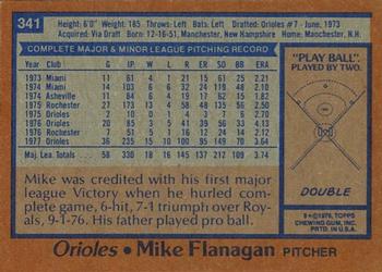 1978 Topps #341 Mike Flanagan Back
