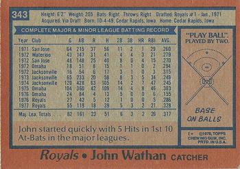 1978 Topps #343 John Wathan Back