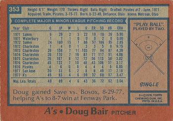 1978 Topps #353 Doug Bair Back