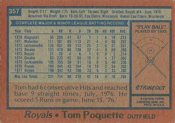 1978 Topps #357 Tom Poquette Back