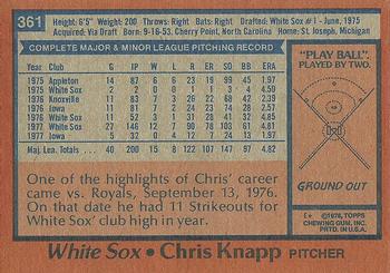 1978 Topps #361 Chris Knapp Back
