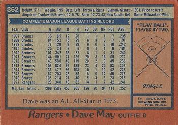 1978 Topps #362 Dave May Back