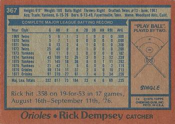 1978 Topps #367 Rick Dempsey Back