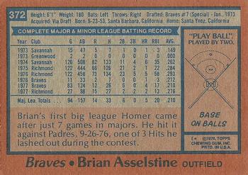 1978 Topps #372 Brian Asselstine Back