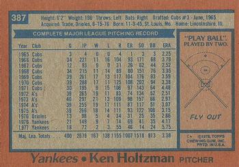 1978 Topps #387 Ken Holtzman Back