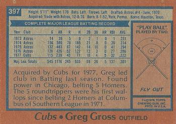 1978 Topps #397 Greg Gross Back