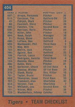 1978 Topps #404 Detroit Tigers Back