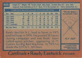 1978 Topps #405 Rawly Eastwick Back