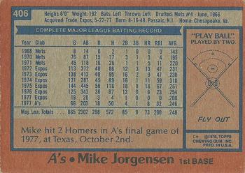 1978 Topps #406 Mike Jorgensen Back
