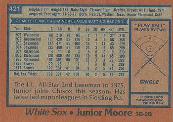 1978 Topps #421 Junior Moore Back