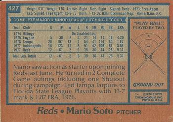 1978 Topps #427 Mario Soto Back