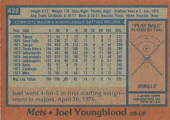 1978 Topps #428 Joel Youngblood Back