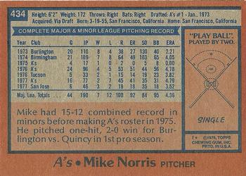 1978 Topps #434 Mike Norris Back